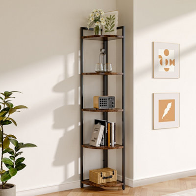 Display Rack 5-Tier Corner Shelf with Metal Frame 150 x 30 x 30cm