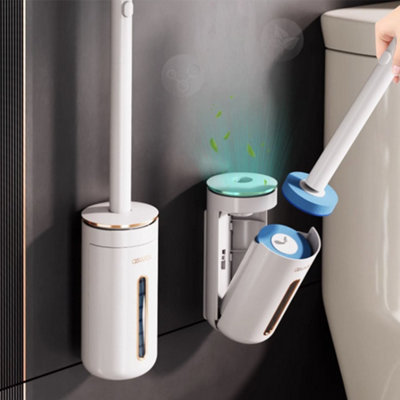 Brosse WC Jetable Lot De 2 - Avec 54 Recharges, Manche Incurvé 40cm, Support, 3 Parfums