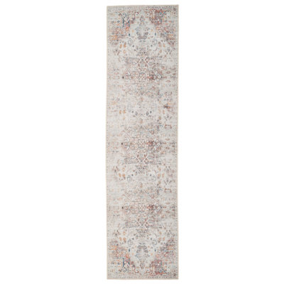 Distressed Beige Multicolour Persian Style Washable Non Slip Runner Rug 60x240cm