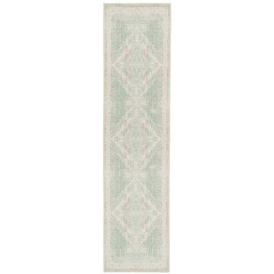 Distressed Cream Green Persian Style Washable Non Slip Runner Rug 60x240cm