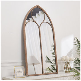 Distressed Gold Window Wall Arched Framed Mirror W 600 x H 1100 mm