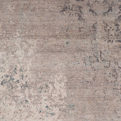 Distressed Greige Floral Persian Style Washable Non Slip Rug 120x170cm
