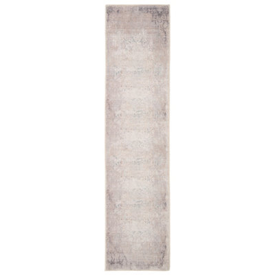 Distressed Greige Floral Persian Style Washable Non Slip Runner Rug ...