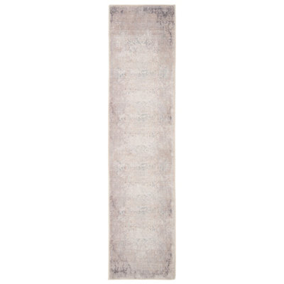 Distressed Greige Floral Persian Style Washable Non Slip Runner Rug 60x240cm