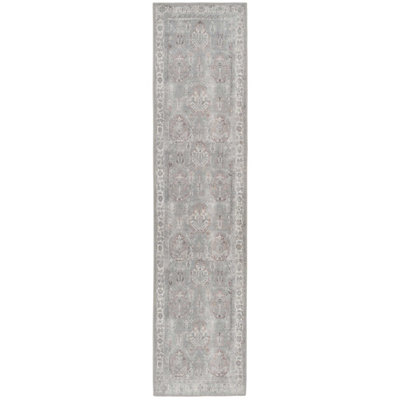 Distressed Grey Persian Style Washable Non Slip Runner Rug 60x240cm