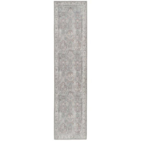 Distressed Grey Persian Style Washable Non Slip Runner Rug 60x240cm