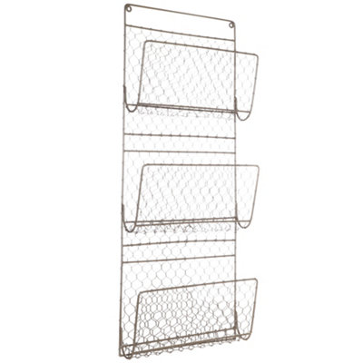 Distressed Grey Wall Mounted Magazine Newspapers Holder Storage Rack