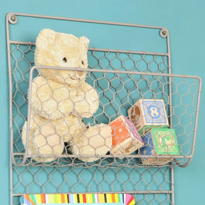 Distressed Grey Wall Mounted Magazine Newspapers Holder Storage Rack - 4