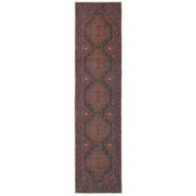 Distressed Maroon Red Brown Persian Style Washable Non Slip Runner Rug 60x240cm