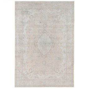 Distressed Natural Beige Persian Style Washable Non Slip Rug 120x170cm