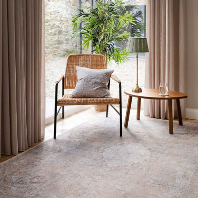 Distressed Natural Beige Persian Style Washable Non Slip Rug 280x380cm