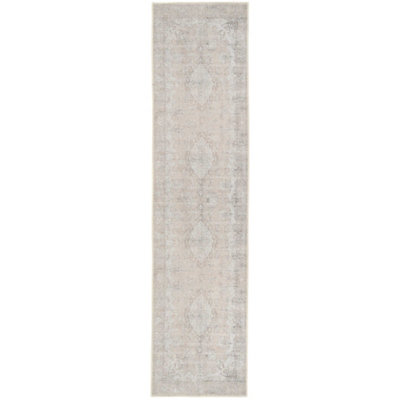 Distressed Natural Beige Persian Style Washable Non Slip Runner Rug 60x240cm