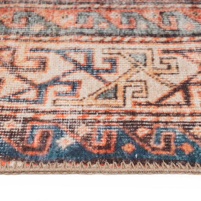 Distressed Navy Terracotta Persian Style Washable Non Slip Rug 240x330cm