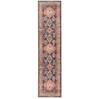 Distressed Navy Terracotta Persian Style Washable Non Slip Runner Rug 60x240cm