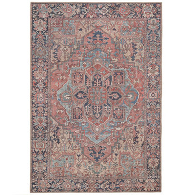 Distressed Red Multicolour Persian Style Washable Non Slip Rug 160x230cm