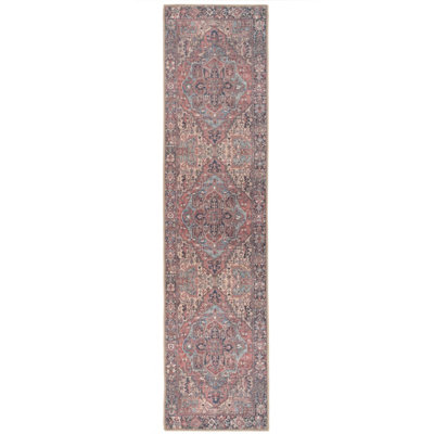 Distressed Red Multicolour Persian Style Washable Non Slip Runner Rug 60x240cm