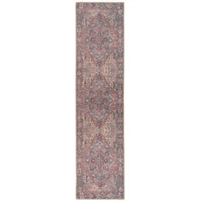 Distressed Red Multicolour Persian Style Washable Non Slip Runner Rug 60x240cm