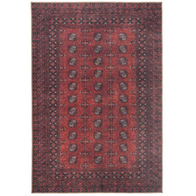 Distressed Red Traditional Persian Style Washable Non Slip Rug 60x110cm