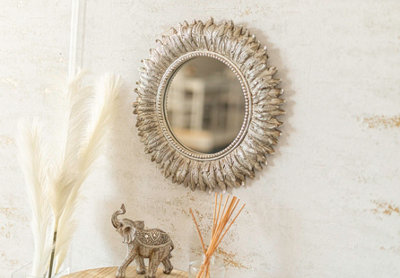 Distressed Silver Feathered Mirror