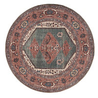 Distressed Terracotta Green Persian Style Washable Non Slip Round Mat 180x180cm