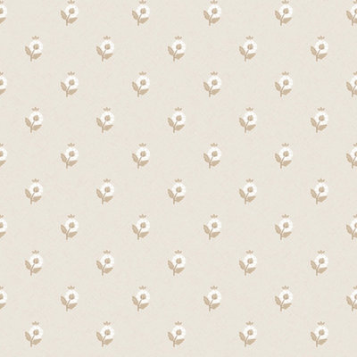 Ditsy Posy Wallpaper in Taupe on Cream