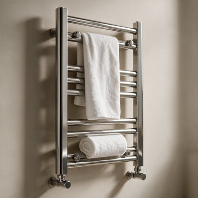 Diva 400 x 800mm Chrome Heated Towel Rail & Matching Radiator Valves ...