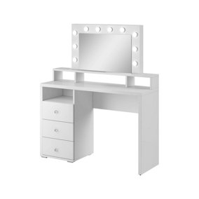 Diva 49 Contemporary Dressing Table 3 Drawers Mirror with LED White (H)1360mm (W)1200mm (D)400mm