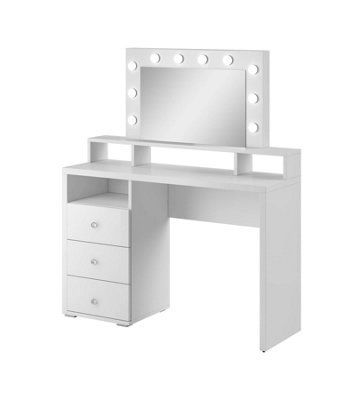 Diva 49 Dressing Table in White - 1200mm x 1360mm x 400mm - Luxurious Vanity with LED Lighting