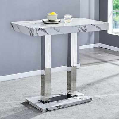 Diva Marble Effect High Gloss Bar Table Rectangular In White