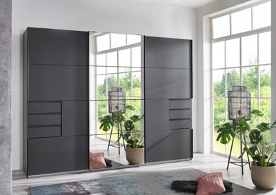 Divac 3 door sliding wardrobe with Drawers and mirror 270cm
