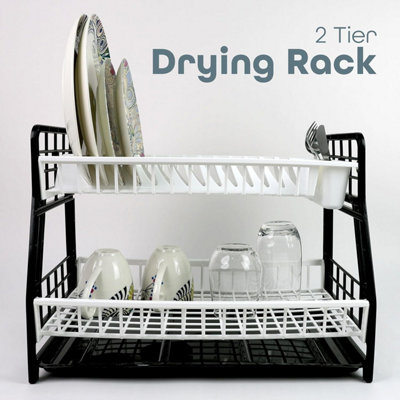 DIVCHI 2-Tier Dish Drying Rack Large Capacity Plastic Dish Drainer, Utensil Holder, Drain board - Kitchen Counter