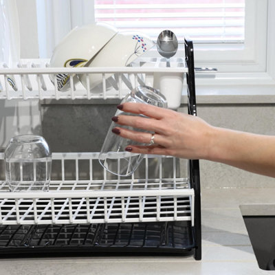 DIVCHI 2-Tier Dish Drying Rack Large Capacity Plastic Dish Drainer, Utensil Holder, Drain board - Kitchen Counter