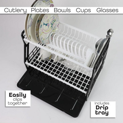 DIVCHI 2-Tier Dish Drying Rack Large Capacity Plastic Dish Drainer, Utensil Holder, Drain board - Kitchen Counter