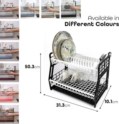 DIVCHI 2-Tier Dish Drying Rack Large Capacity Plastic Dish Drainer, Utensil Holder, Drain board - Kitchen Counter