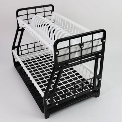 DIVCHI 2-Tier Dish Drying Rack Large Capacity Plastic Dish Drainer, Utensil Holder, Drain board - Kitchen Counter