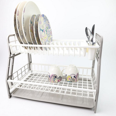 DIVCHI 2-Tier Dish Drying Rack Large Capacity Plastic Dish Drainer