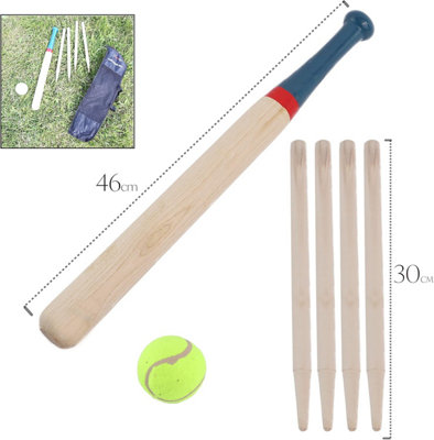 DIVCHI 6 Piece Wooden Rounders Set & Carry Bag - Baseball Bat & Soft Tennis Ball Garden Fun Play Set