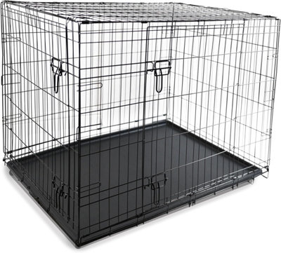 DIVCHI Dog Crate Cage with Tray Durable, Foldable  Double Doors Easy Clean Removable Tray Cats House Black 76 x 48 x 54