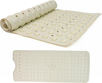 DIVCHI Shower Bath Mat Non Slip Anti Mould & Mildew With Strong Suction Cups Grip And Drain Holes Beige 40x100CM