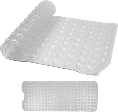 DIVCHI Shower Bath Mat Non Slip Anti Mould & Mildew With Strong Suction Cups Grip And Drain Holes Clear 40x100CM