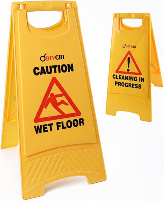 DIVCHI Warning Caution Wet Floor Sign Yellow  Cleaning In Progress Floor Sign Printed On The Other Side Mini Wet Floor Sign