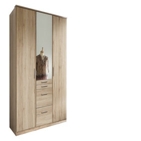 DIVER 3 door oak  wardrobe with drawers