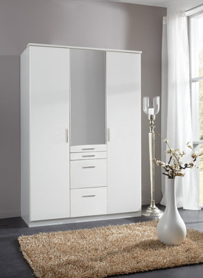 DIVER  3 door White  wardrobe with drawers