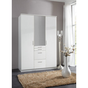 DIVER  3 door White  wardrobe with drawers