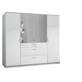 DIVER 4 door White  wardrobe with drawers