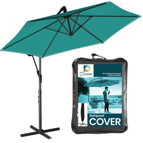 Divine Style 3m Cantilever Parasol Umbrella our Large Garden Parasol Includes a Free Waterproof Cover - Empress Teal