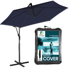 Divine Style 3m Cantilever Parasol Umbrella our Large Garden Parasol Includes a Free Waterproof Cover - Prestige Blue