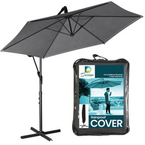 Divine Style 3m Cantilever Parasol Umbrella our Large Garden Parasol Includes a Free Waterproof Cover - Urban Grey
