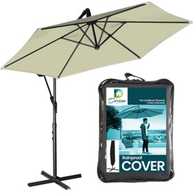 Divine Style 3m Cantilever Parasol Umbrella our Large Garden Parasol Includes a Free Waterproof Cover - Vanilla Cream