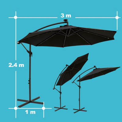Divine Style Urban Grey Cantilever Parasol with 4pc Base Set and Waterproof Cover for Outdoor Patio